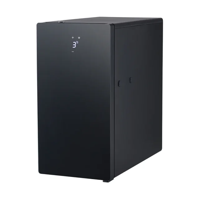 Black Dr. Coffee SC08 milk fridge with a front temperature display